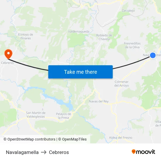 Navalagamella to Cebreros map