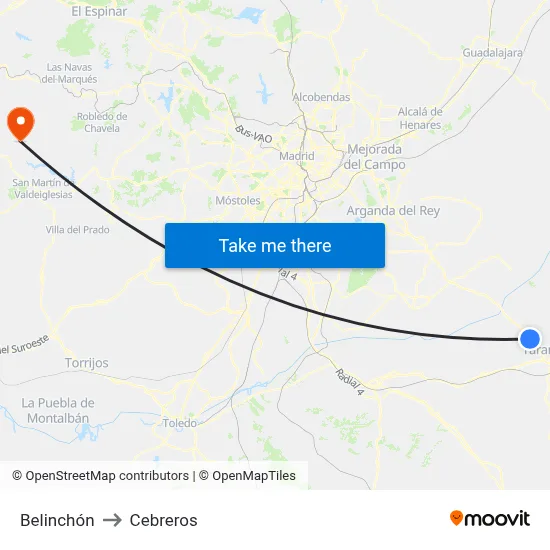 Belinchón to Cebreros map