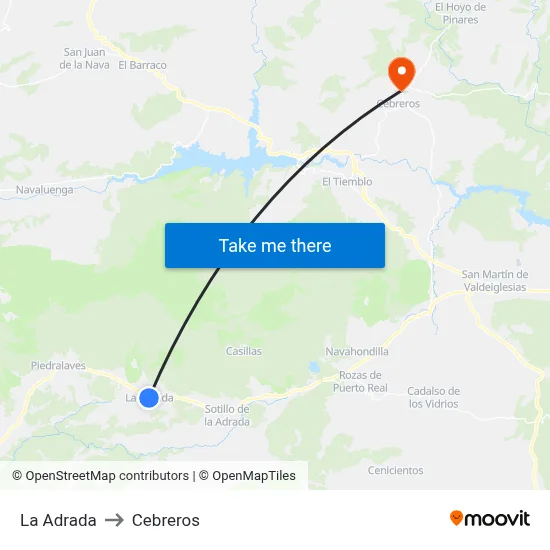 La Adrada to Cebreros map