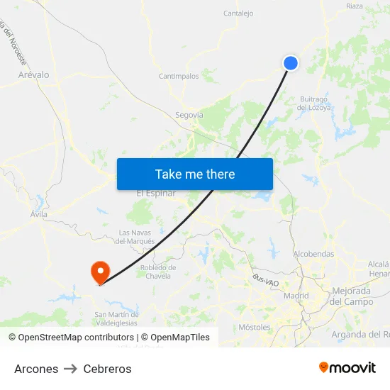 Arcones to Cebreros map
