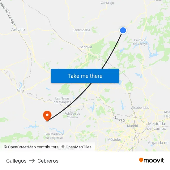 Gallegos to Cebreros map