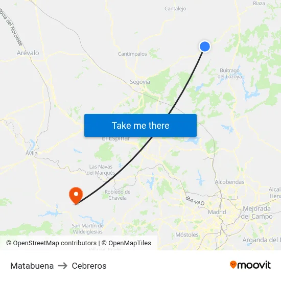 Matabuena to Cebreros map