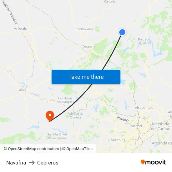 Navafría to Cebreros map