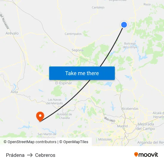 Prádena to Cebreros map