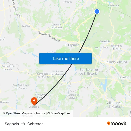 Segovia to Cebreros map