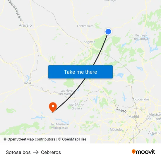 Sotosalbos to Cebreros map
