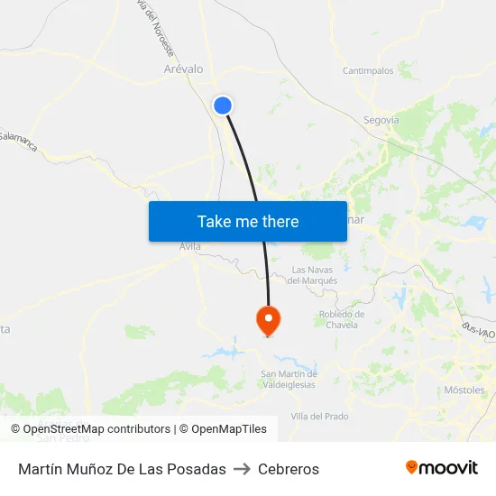 Martín Muñoz De Las Posadas to Cebreros map