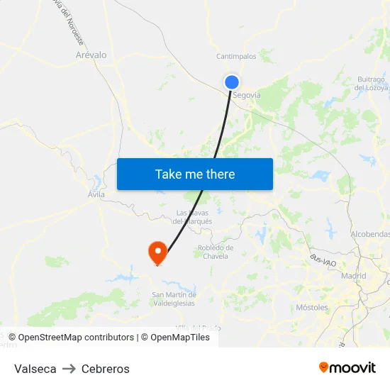 Valseca to Cebreros map