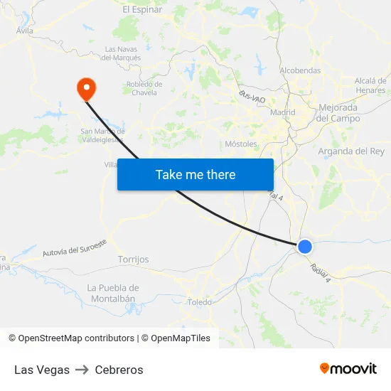 Las Vegas to Cebreros map