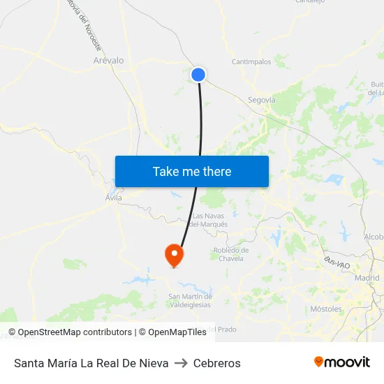 Santa María La Real De Nieva to Cebreros map