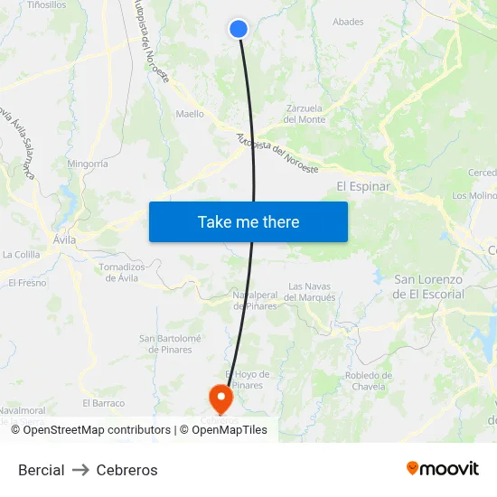 Bercial to Cebreros map