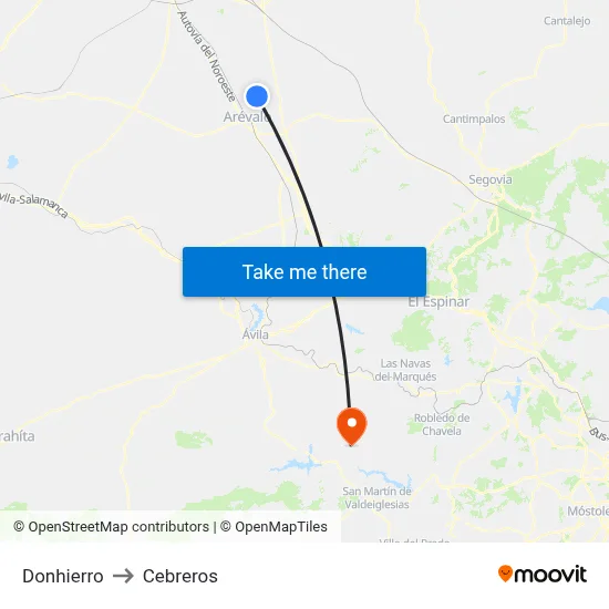 Donhierro to Cebreros map