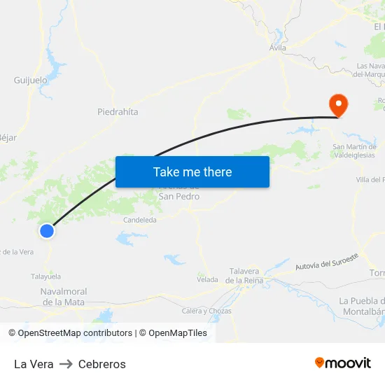 La Vera to Cebreros map
