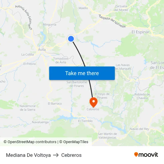 Mediana De Voltoya to Cebreros map