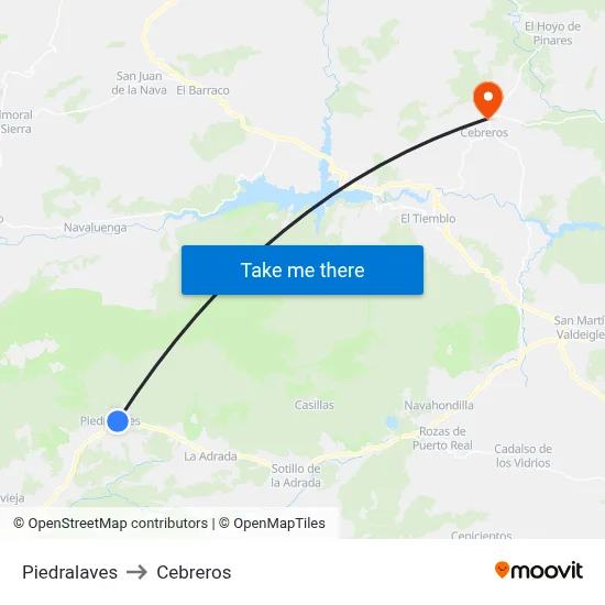 Piedralaves to Cebreros map