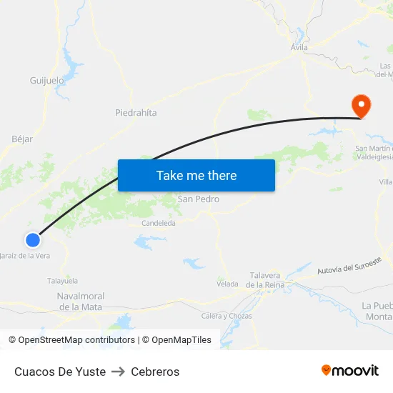 Cuacos De Yuste to Cebreros map