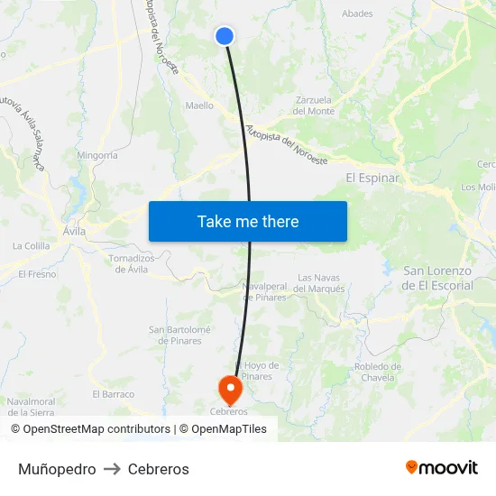 Muñopedro to Cebreros map