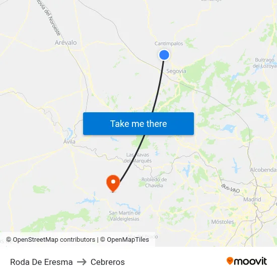 Roda De Eresma to Cebreros map