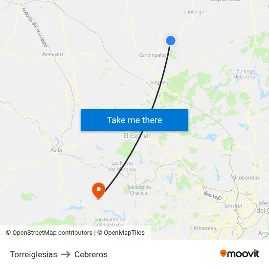 Torreiglesias to Cebreros map
