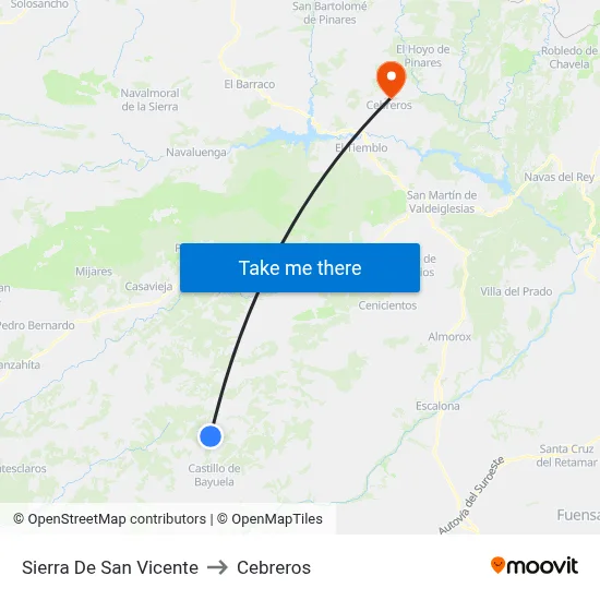Sierra De San Vicente to Cebreros map