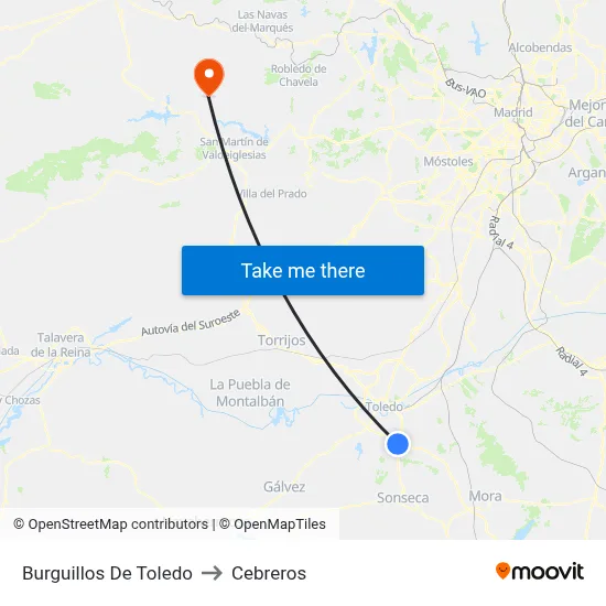 Burguillos De Toledo to Cebreros map