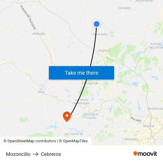 Mozoncillo to Cebreros map