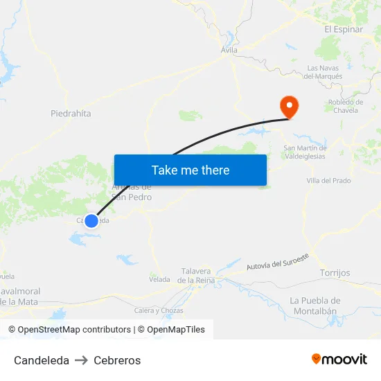 Candeleda to Cebreros map