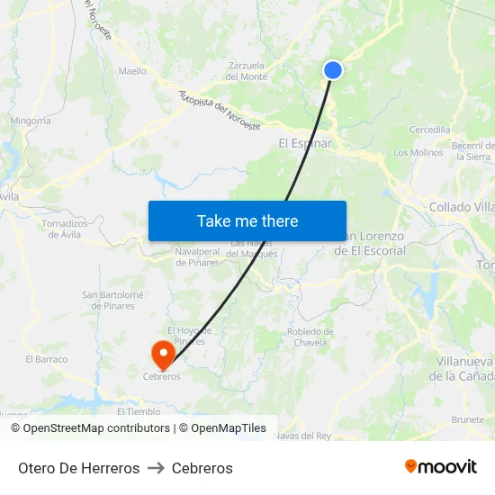 Otero De Herreros to Cebreros map