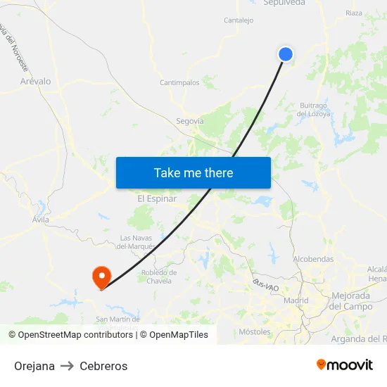 Orejana to Cebreros map