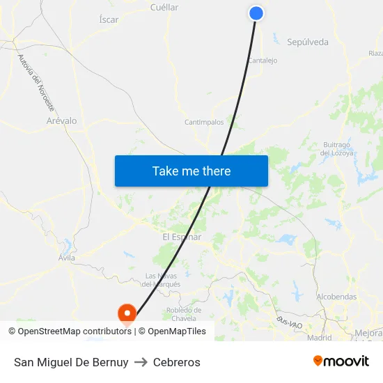 San Miguel De Bernuy to Cebreros map