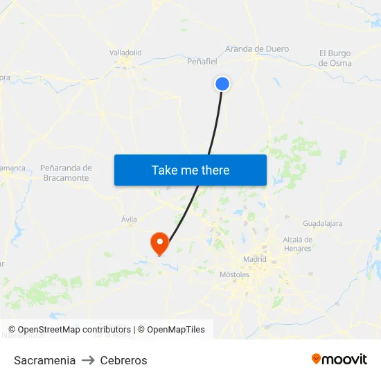 Sacramenia to Cebreros map