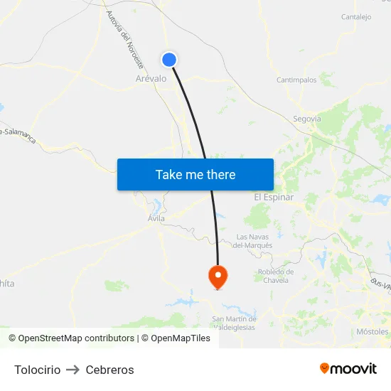 Tolocirio to Cebreros map