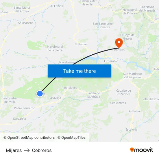 Mijares to Cebreros map