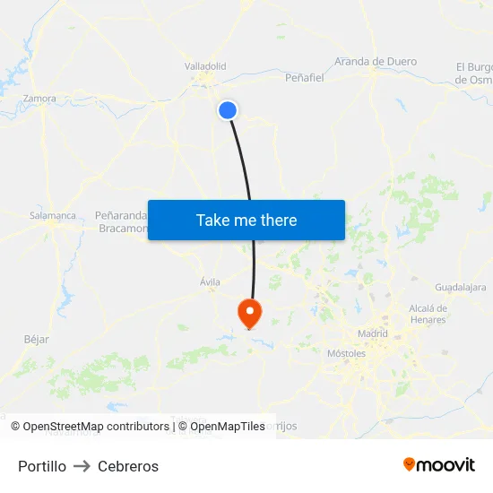 Portillo to Cebreros map