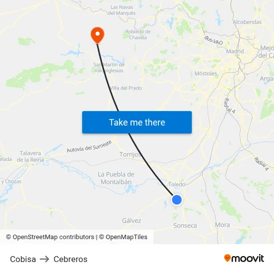 Cobisa to Cebreros map