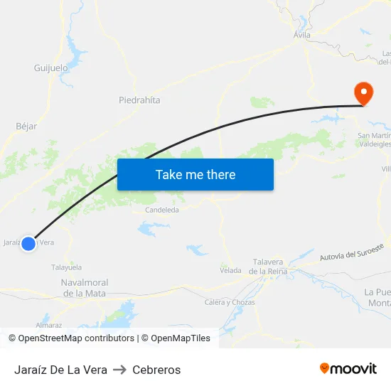 Jaraíz De La Vera to Cebreros map