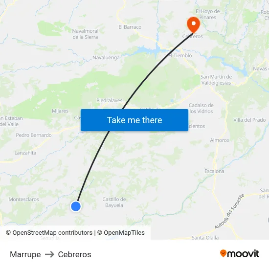 Marrupe to Cebreros map
