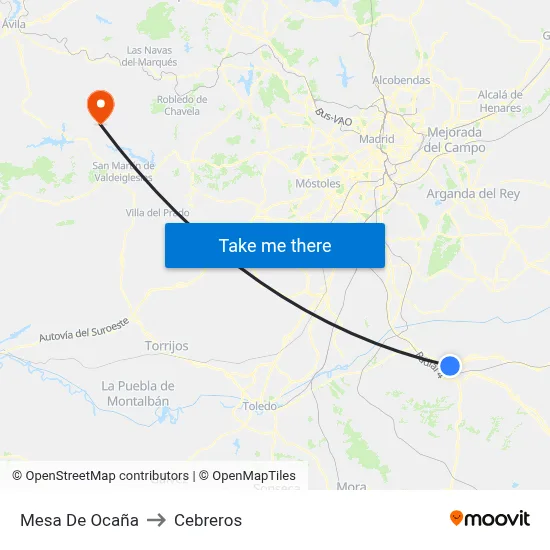 Mesa De Ocaña to Cebreros map