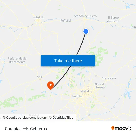 Carabias to Cebreros map