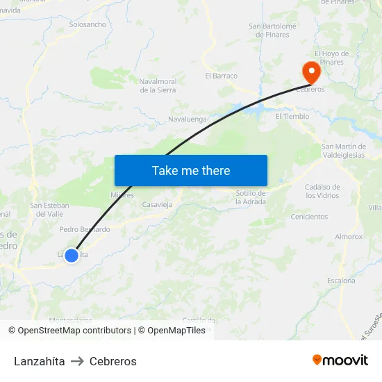 Lanzahíta to Cebreros map