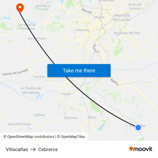 Villacañas to Cebreros map