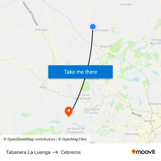 Tabanera La Luenga to Cebreros map