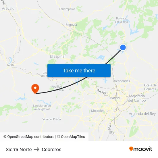 Sierra Norte to Cebreros map