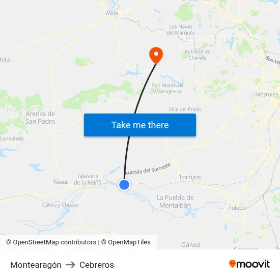 Montearagón to Cebreros map