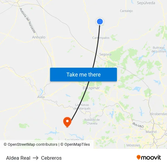Aldea Real to Cebreros map