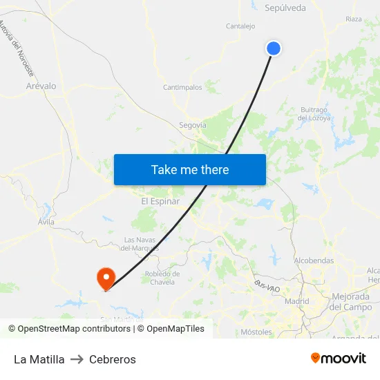 La Matilla to Cebreros map