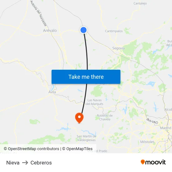 Nieva to Cebreros map