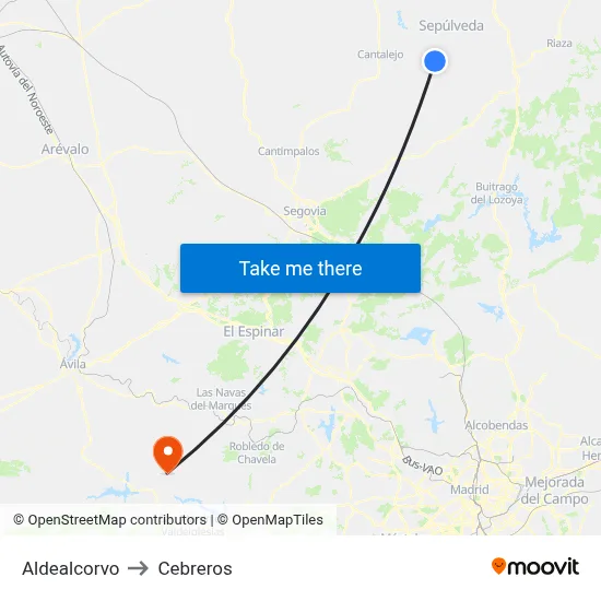 Aldealcorvo to Cebreros map