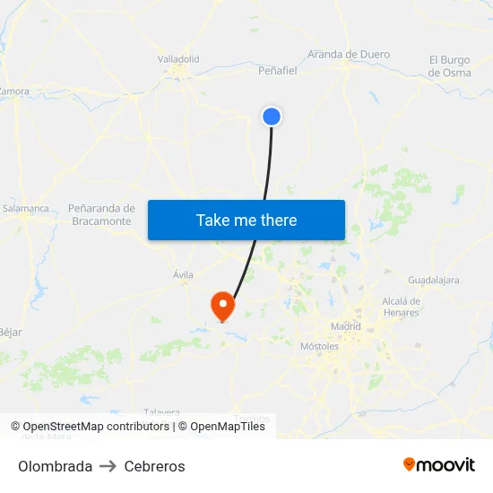 Olombrada to Cebreros map