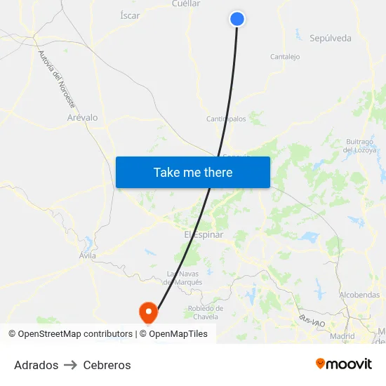 Adrados to Cebreros map